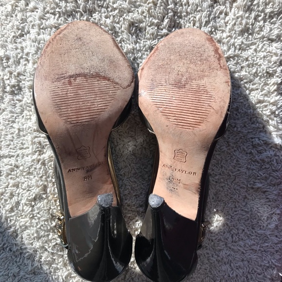 Ann Taylor Women’s Taupe Heels Open Toe Patent Leather Upper Leather Sole Sz 8 - Picture 6 of 10